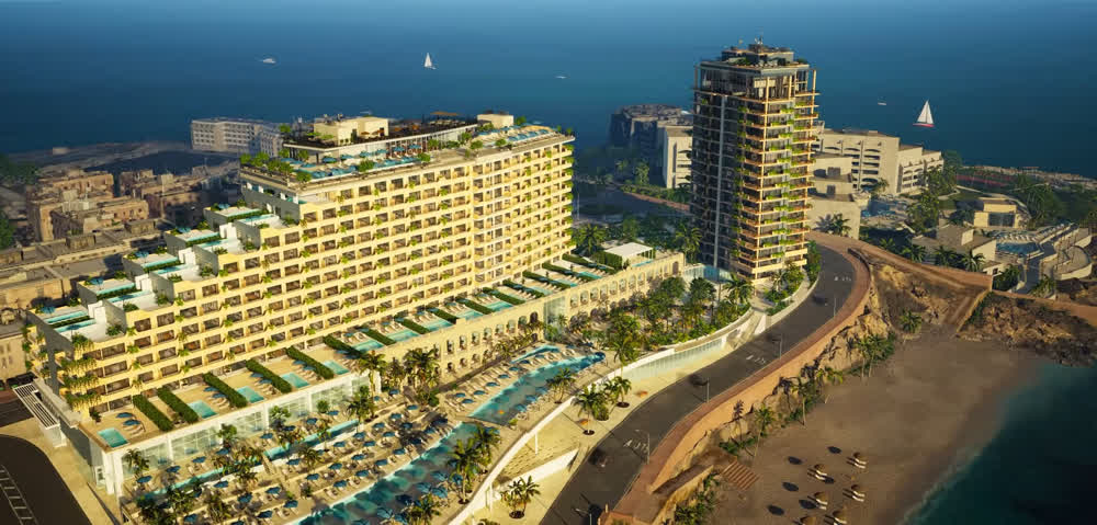 Resort residencial navegável em 3D à beira-mar