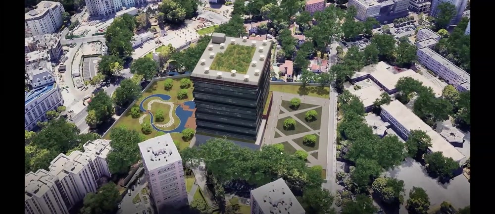 Render arquitetônico fotorrealista de edifício comercial