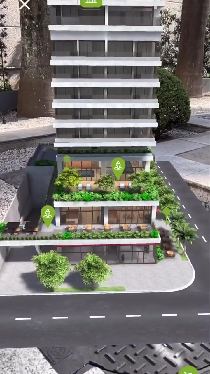 Prédio projetado em realidade aumentada sobre a rua real