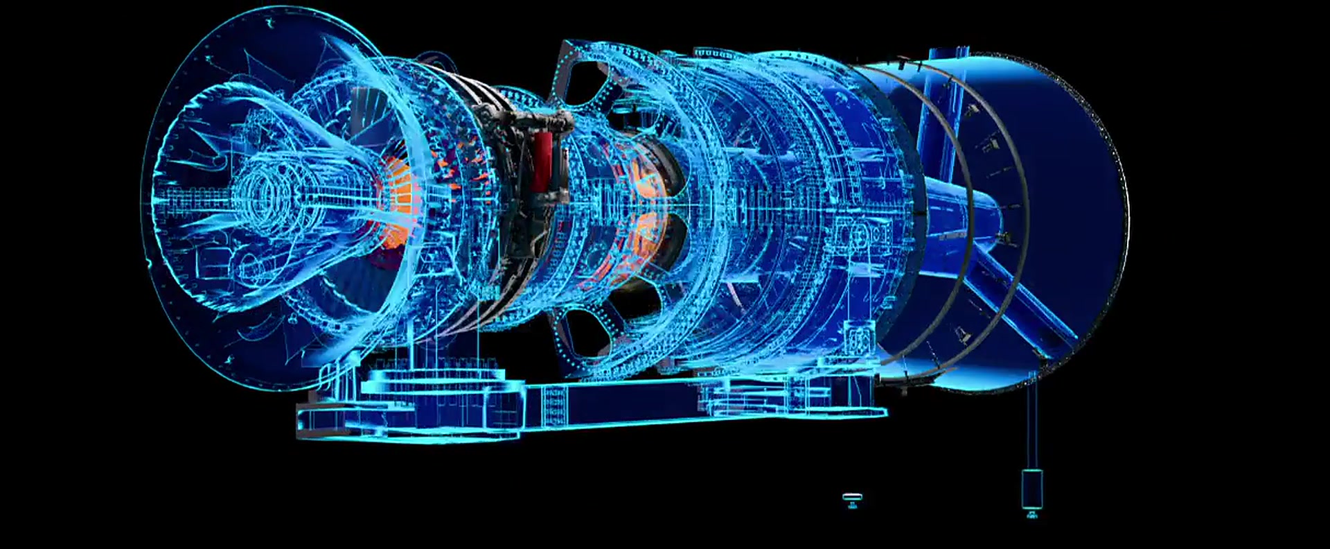 Turbina industrial em visualização holográfica 3D